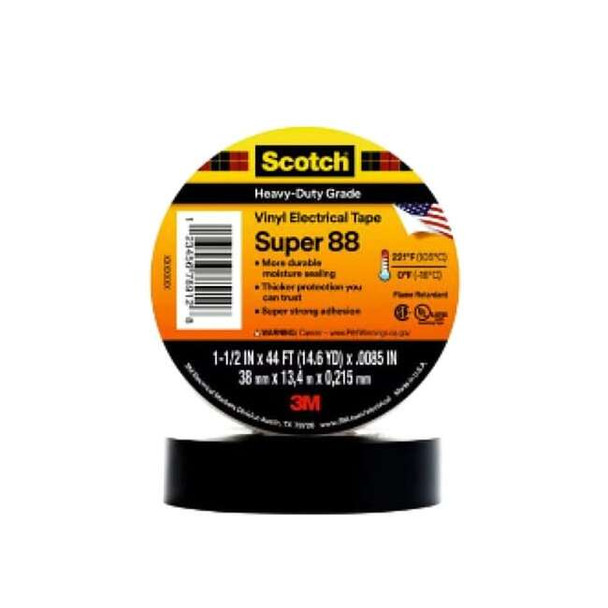 3m Electrical Tape, Black, 14-5/8 yd L, 1-1/2 in W Super 88