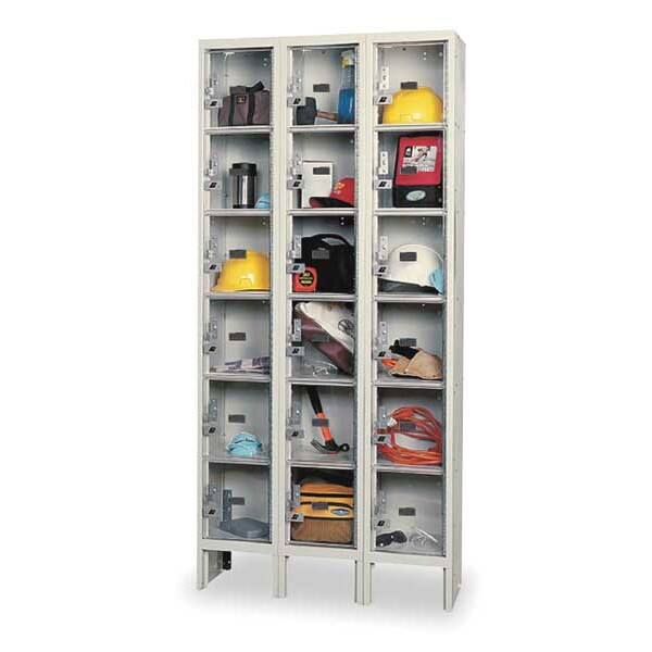 Box Locker, 36 in W, 18 in D, 78 in H, (3) Wide, (6) Tier, Tan