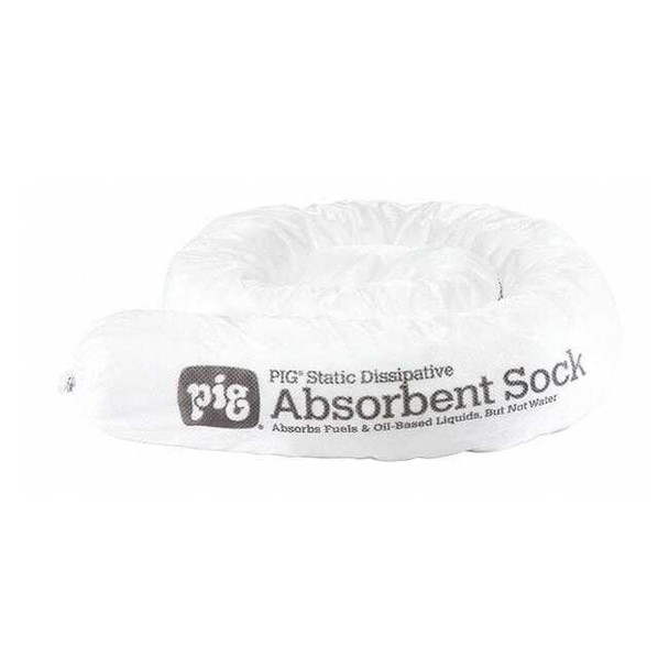 Pig Sorbent Sock, 12 gal, 3 in x 48 in, Oil, White, 12 PK SKM700