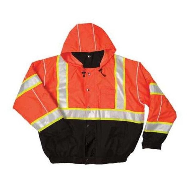Kishigo Hi-Vis Bomber Jacket, Polyester, Class 3 Type R, Orange/Black, L JS120-L