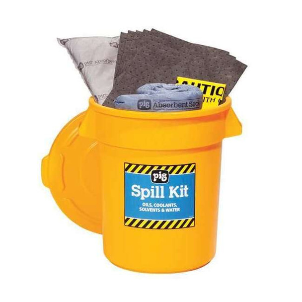 Spill Kit, 12 gal Volume Absorbed per Kit, 20 gal Capacity, Can, Yellow, 35