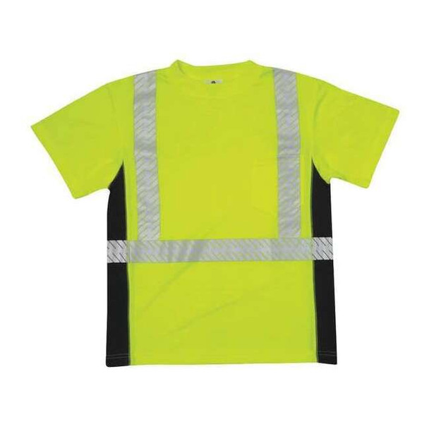 Unisex Short Sleeve Hi-Vis Black Sided T-Shirt, Polyester, Green, XL
