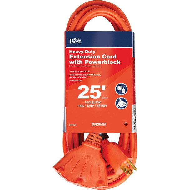 Master Electrician 25 Ft. 14/3 Extension Cord with Powerblock 04217ME