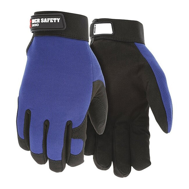 900 Mechanics Gloves, Synthetic Leather Palm, Spandex Back, S, Black/Blue
