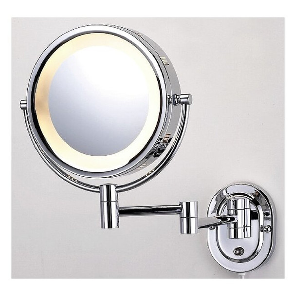 Lighted Makeup Mirror, 10 in W, 13 in H, 120 V AC, Chrome, Wall