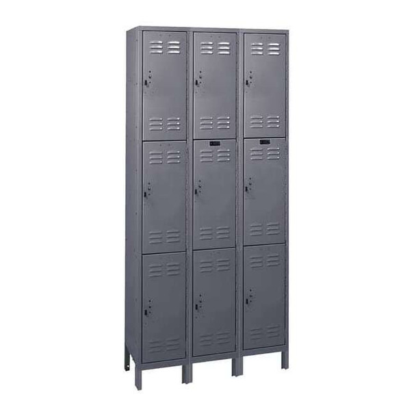 Wardrobe Locker, 36 in W, 15 in D, 78 in H, (3) Tier, (3) Wide, Dark Gray