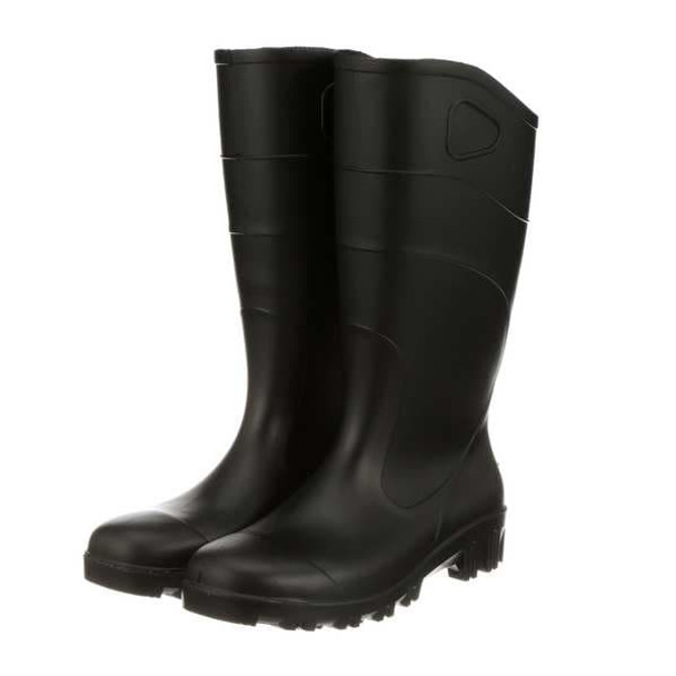 Unisex Rubber Boots, Plain Toe, 15 in Height, Black, 7