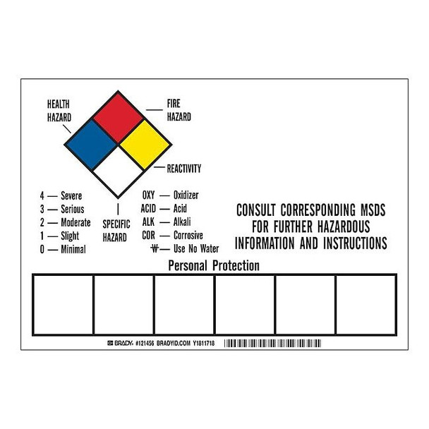 Label, NFPA Right to Know Hazardous Chemical, Vinyl, 10 in W, 7 in H