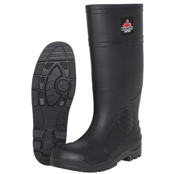 MCR Safety® 16" PVC Boots, Steel Toe, Size 11, Black, 1/Pair