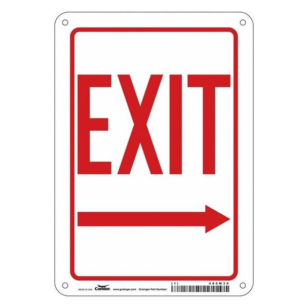 Condor Exit Sign, Aluminum, 7" W, 10" H, Exit, White 480M30