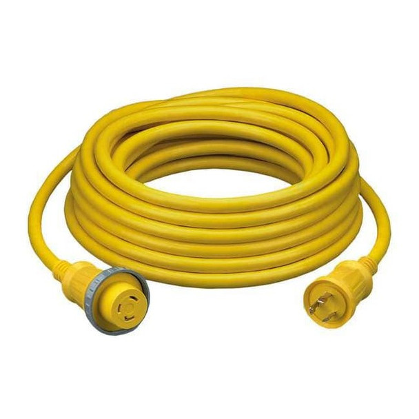 STOW Shore Power Cable, 10 AWG, 10/3, Yellow, PVC, NEMA L5-30P, 50 ft