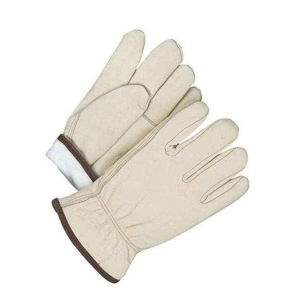 Leather Drivers Gloves, Cowhide Palm, Shirred Slip-On, Beige / Beige, 1 PR