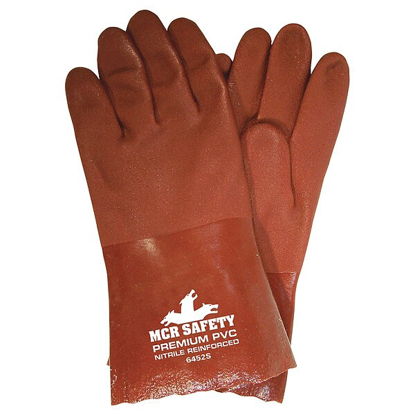 6452S Chemical Resistant Gloves, PVC, 12 in L, Not Rated, Red, L, 12 PK