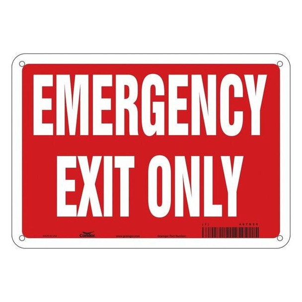 Condor Exit Sign, Plastic, 10" W, 7" H, Emergency Exit Only, Red, White 467R55