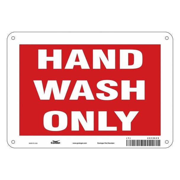 HAND WASH ONLY, 10 in W x 7 in H, Vertical Rectangle, Polyethylene, 485N29