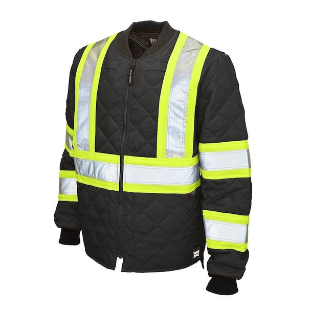 Tough Duck Men's Hi-Vis Quilted Safety Jacket, 100% Polyester, Black, M S43211