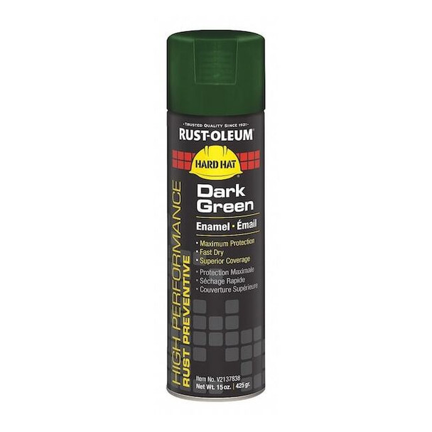 Rust Preventative Spray Paint, Dark Green, Gloss, Solvent, 15 oz
