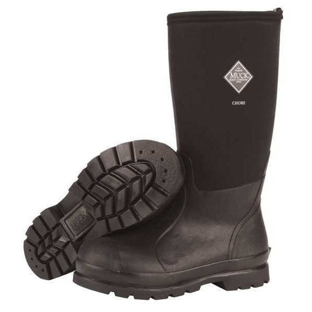 Men's Muck Chore Rubber Boot, Plain Toe, 16" Height, Black, 7