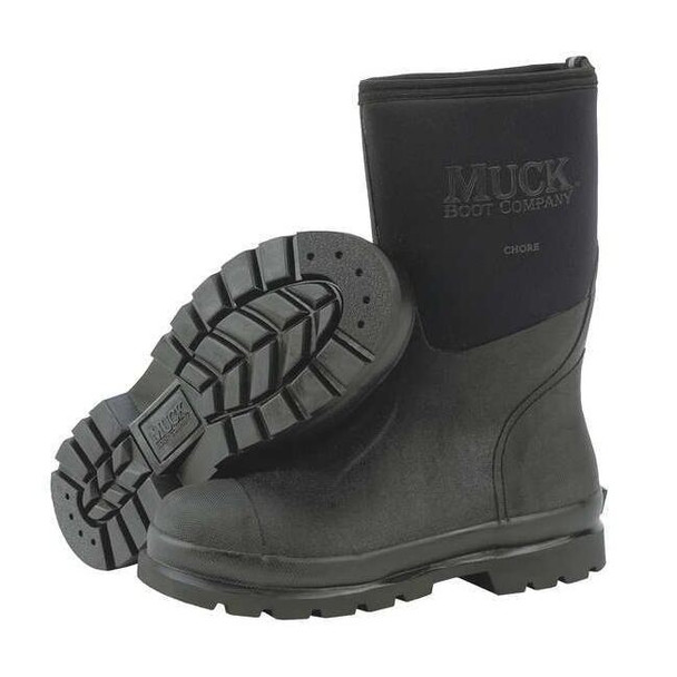 Men's Muck Chore Mid Rubber Boot, Plain Toe, 12" Height, Black, 11