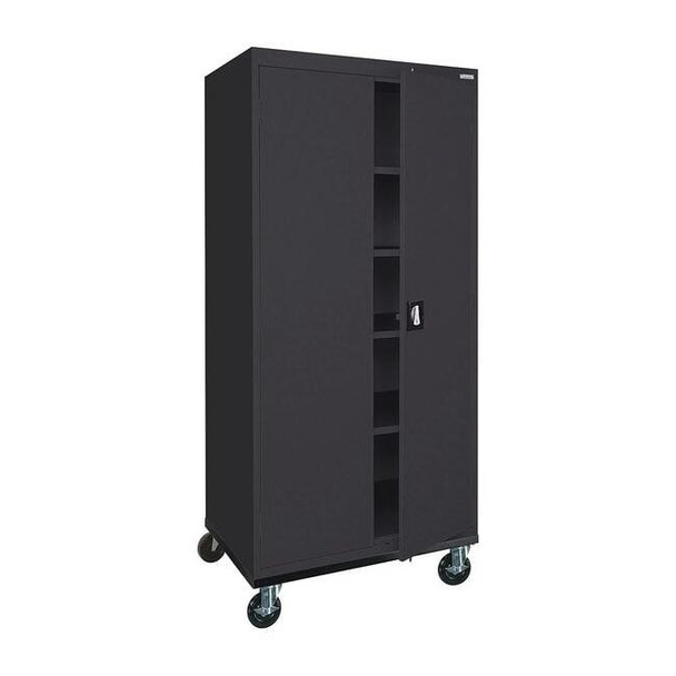 Solid Door Storage Cabinet, 36 in W, 78 in H, 24 in D, Black