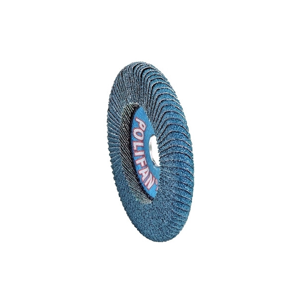 POLIFAN® Z SGP Curve Steelox Flap Disc, 5 in dia x7/8 in Arbor, 40 Grit, Zirconia, 12200 RPM, Medium Radius