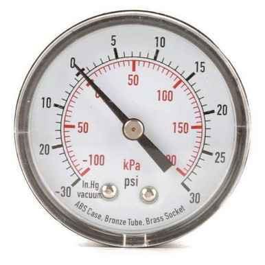 Sim Supply Commercial Compound Gauge: 30 to 0 to 30 in Hg/psi, 2 in Dial, 1/4 in NPT Male 4FMC2-1 Each