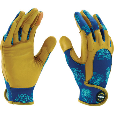 Miracle-Gro MG86213/WSM Premium Goatskin Padded Palm Gloves ? Floral, Small-Medium, High Dexterity Spandex Back Gloves for Women Blue