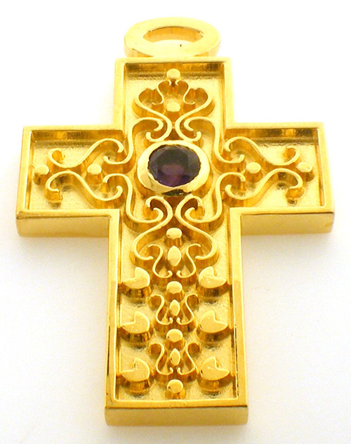Sterlling Silver / Gold plate genuine Amethyst 2 inch cross Clearance priced at $375