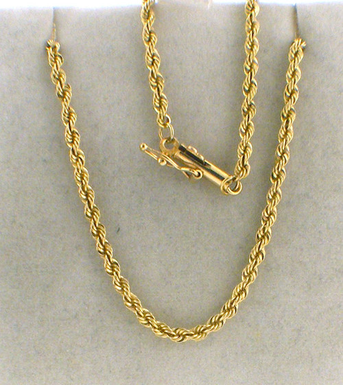 14 karat yellow gold solid rope necklace weighing 6.5 grams. 20 inches in length 14 karat yellow gold solid rope necklace weighing 6.5 grams. 20 inches in length
