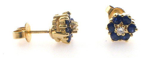 14 karat yellow gold diamond and sapphire stud earrings weighing 3.7 grams 14 karat yellow gold diamond and sapphire stud earrings weighing 3.7 grams