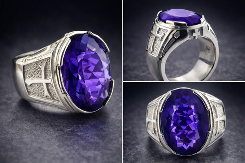 Computer Designed 18 x 13 Oval Amethyst ring 

Sterling ~24.5grams

14k ~31 grams