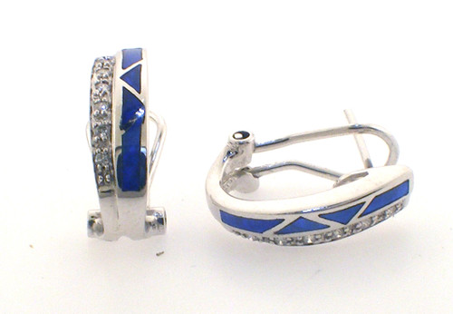 14 karat white gold opal inlay and diamond clip back earrings weighing 4.3 grams