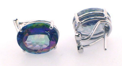 14 karat white gold 12x10 oval mystic topaz clip back earrings weighing 4.6 grams