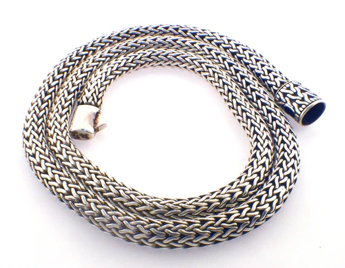 Sterling silver rounded fancy mesh necklace weighing 50.6 grams.  Necklace is 18.5 inches in length