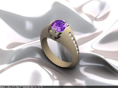 This is an Amethyst and Diamond First Lady Ring.  Ring has a 7mm amethyst and 25/100 of a carat in diamonds and weighs 8.5 grams in 14 karat yellow gold.