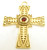 CAD designed pectoral cross with leaf designs. Amethyst center stone is surrounded by daimonds. 3.5 Inches in height. In 14k gold, cross weighs 58.6 grams.