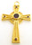 CAD designed cross with amethyst center and small amethyst stones at each arm of the cross. cross is 3.5 inches in height and weighs approx 45 grams in 14K gold.