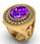 BR104 is a smaller amethyst than the BR103 because it has a braid on the outside edge of the ring and is also circled by diamonds.  The diamond weight is 50/100 of a carat.  The ring weighs 39 grams in 14 karat yellow gold and the amethyst size is 16 x 12 mm.