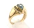 14 karat yellow gold aquamarine and diamond ring weighing 6.1 grams.   Diamonds weigh approx .12ct tw