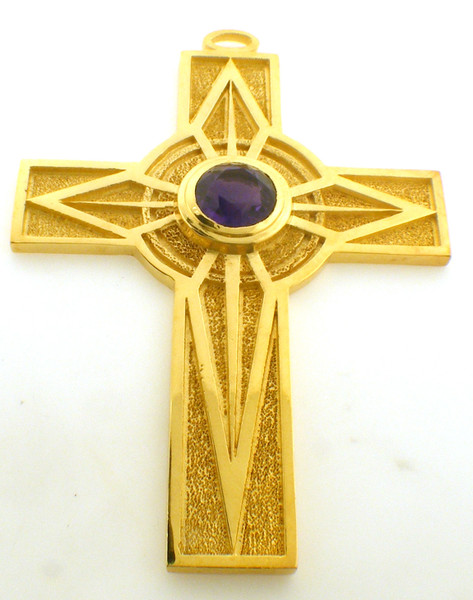 CAD designed modern 4 Inch cross with amethyst center stone.