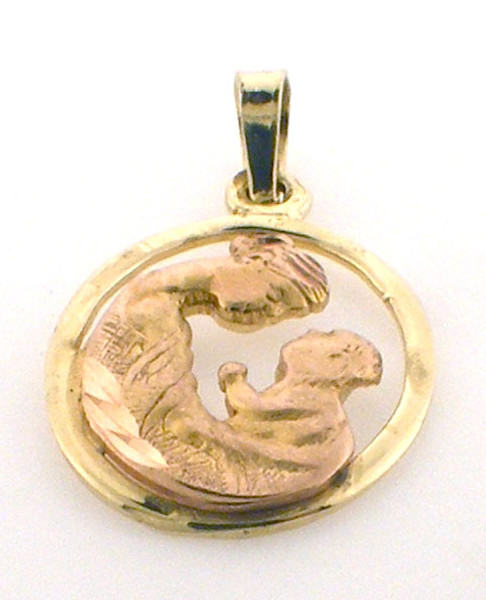 14 karat yellow and pink gold mother and child pendant weighing 1.3 grams