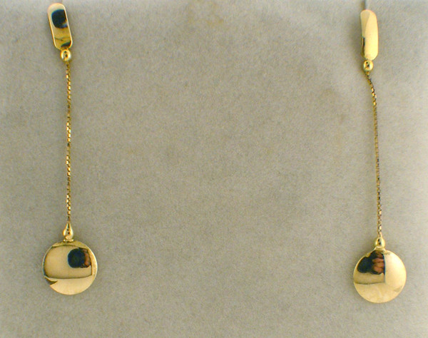 14 karat yellow gold disk dangle earrings weighing 2.8 grams