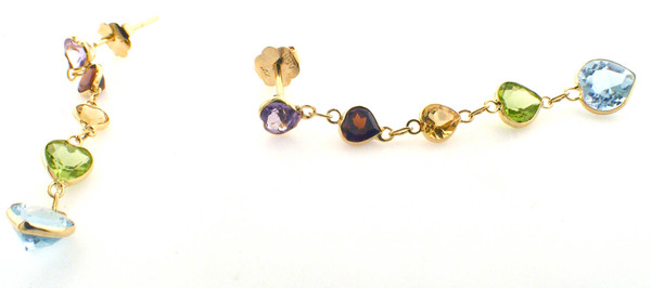 14 karat yellow gold multi color bezel set dangle earrings weighing 1.7 grams