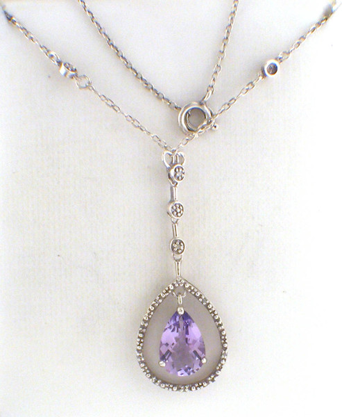 Sterling Silver Amethyst / Diamond / 18 inch necklace