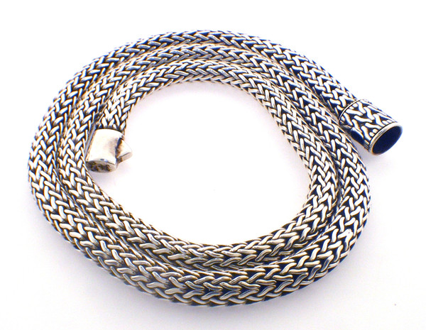 Sterling silver rounded fancy mesh necklace weighing 50.6 grams.  Necklace is 18.5 inches in length