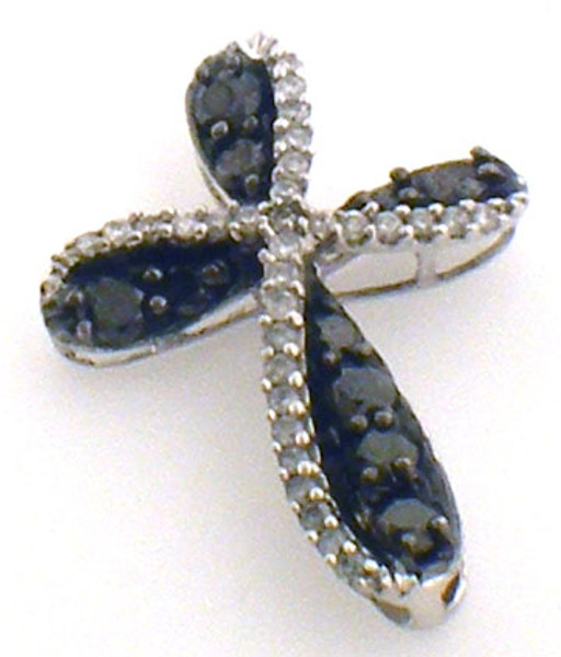10 karat white gold cross with black and white diamonds weighing 2.3 grams. Diamond weight approx .25ct tw