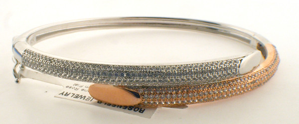 Rose plated and sterling silver pave cz bangle bracelet. The total weight of the bracelet is 13.3 grams.