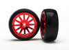 Tires & wheels, assembled, glued (12-spoke red chrome wheels, slick tires) (2)

