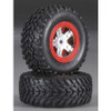 TRAXXAS SCT Pre-Mounted Tires & Wheels w/Red Beadlock (Satin Chrome) (2) (TRA7073A)