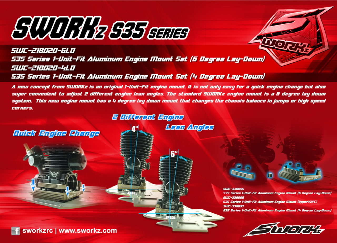 SWORKz 1-Unit-Fit Aluminum Engine Mount Set (4 Degree Lay-Down